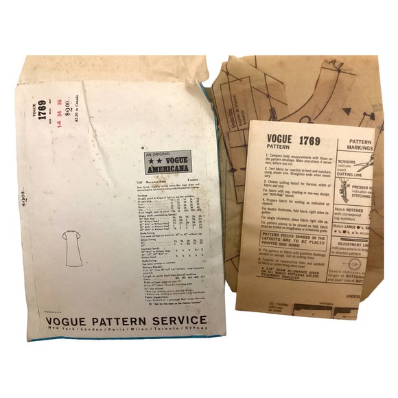 Vogue Americana 1769 Oscar de la Renta 1960s Dress Sewing Pattern Bust 34 - Picture 3 of 4